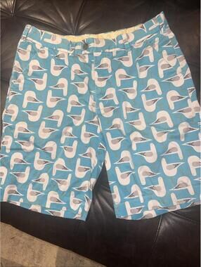 LoudMouth Men's blue, white & gray Seagull print flat front Golf Shorts 34